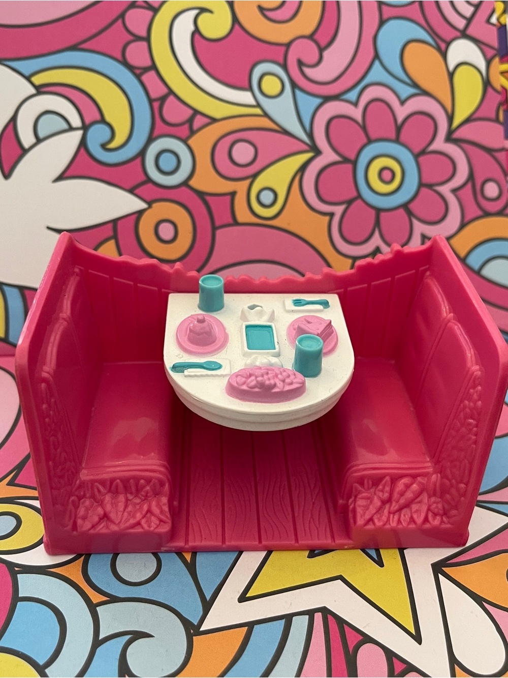 Fisher-Price Pink Doll Sofa Set with White Table and Teal Accents